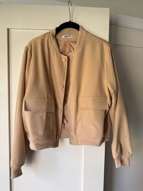 Tan Bomber Jacket with Front Flap Pockets
